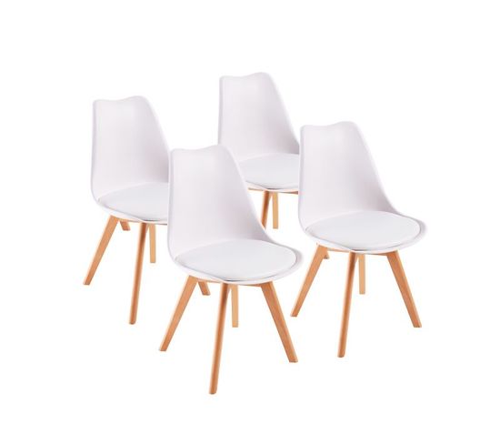 Chaises De Salle à Manger Scandinave, Chaise De Bureau Rétro, Blanc, Lot De 4