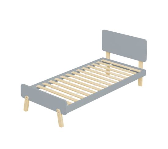 Lit Pour Enfant 90x190 Cm En Bois Massif Avec Sommier À Lattes, Gris