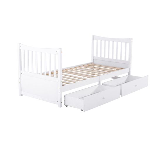 Lit Pour Enfant Avec Tiroirs En Pin Massif - 90x200 Blanc