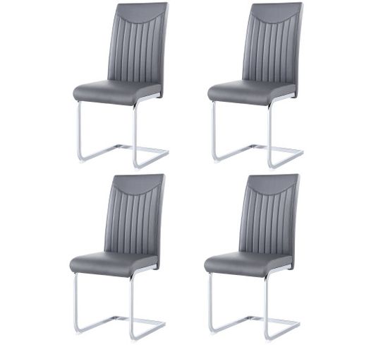 Set De 4 Chaises Freischwinger, Structure En Métal Chromé, Couleur Gris