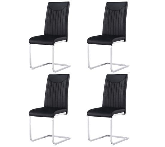 Lot De 4 Chaises Freischwinger, Structure En Métal Chromé, Noire