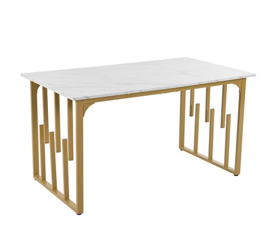 Table De Salle À Manger 140 X 80 Cm Avec Pied En Métal, Blanc/doré