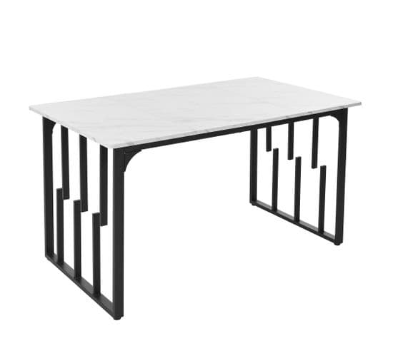 Table De Salle À Manger Rectangulaire 140 X 80 Cm Avec Cadre En Métal, Blanc/noir