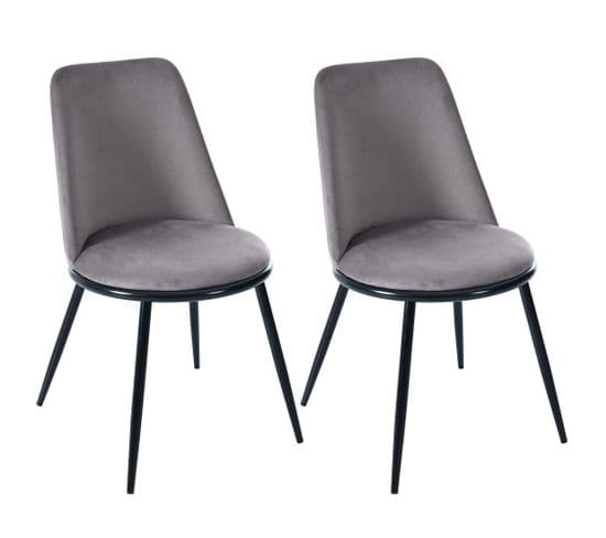 Chaise De Salle À Manger En Velours, Lot De 2, Dossier Rond, Gris