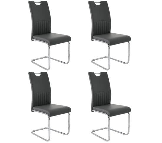 Lot De 4 Chaises Chasie Freischwinger, Structure En Métal Chromé, Gris Foncé