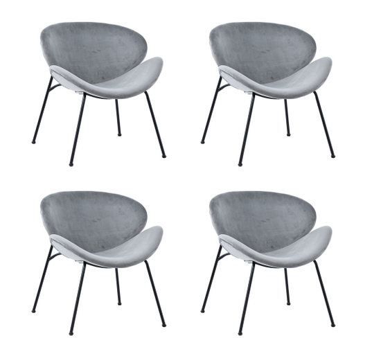 4 Chaises En Velours 60 x 58 x 72 Cm , Gris