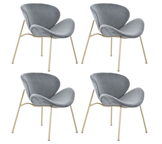 Chaise De Salle À Manger En Velours, Lot De 4, Gris