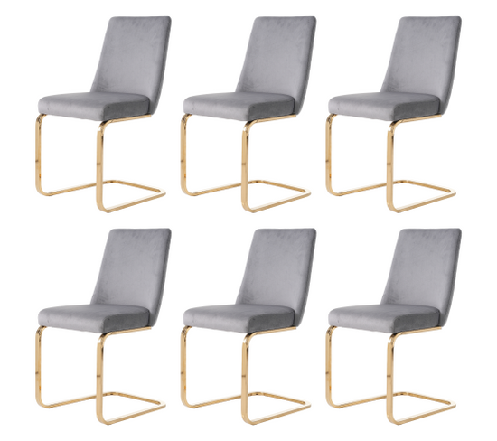 Lot De 6 Chaises En Velours, Gris