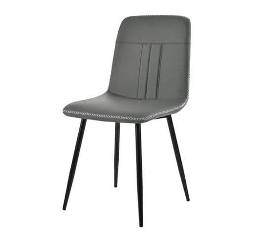 Ensemble de 4 Chaises de Salle à Manger en Similicuir Et Métal, Gris Foncé