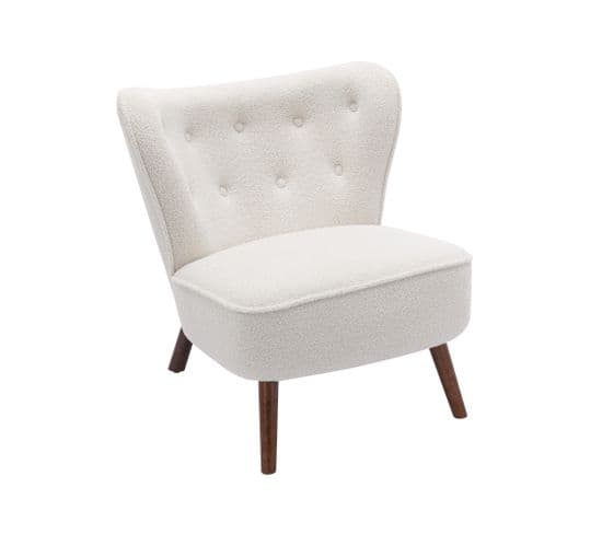 Fauteuil De Salon Avec Dossier Extra Haut Et Pieds En Bois Massif - Blanc