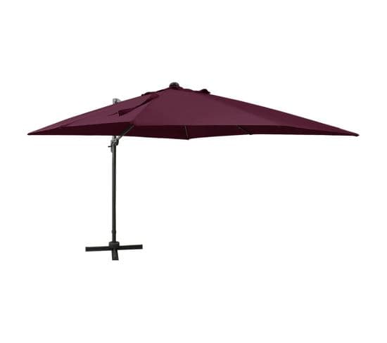 Parasol Déporté Avec Mât Et Lumières LED Rouge Bordeaux 300 Cm