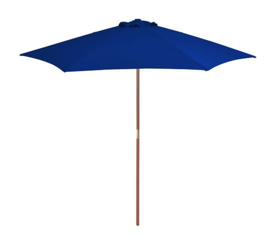 Parasol D'extérieur Avec Mât En Bois Bleu 270 Cm