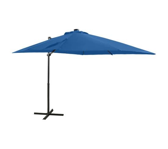 Parasol Déporté Avec Mât Et Lumières LED Bleu Azur 250 Cm