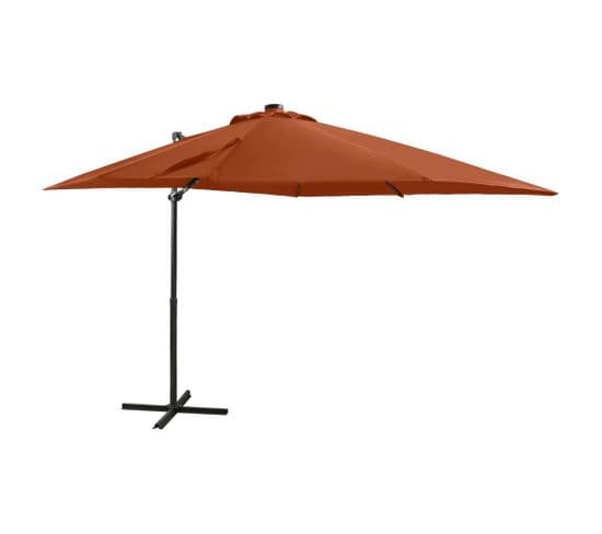 Parasol Déporté Avec Mât Et Lumières LED Terre Cuite 250 Cm