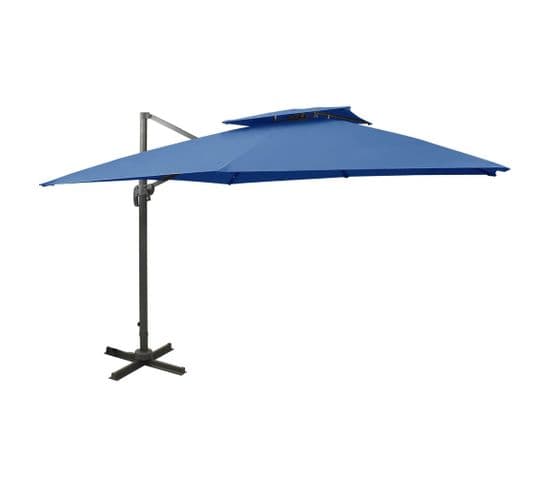 Parasol Déporté Avec Double Toit 300x300 Cm Bleu Azur