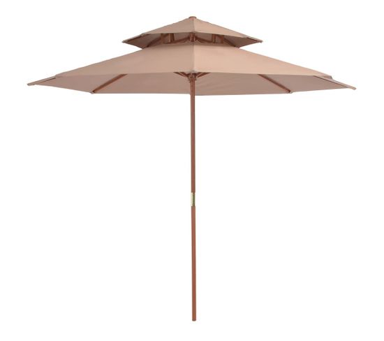 Parasol Double Avec Mât En Bois 270 Cm Taupe