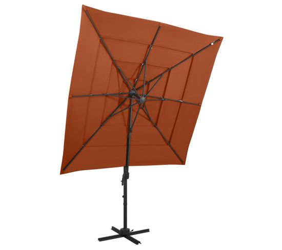 Parasol à 4 Niveaux Avec Mât En Aluminium Terre Cuite 250x250cm