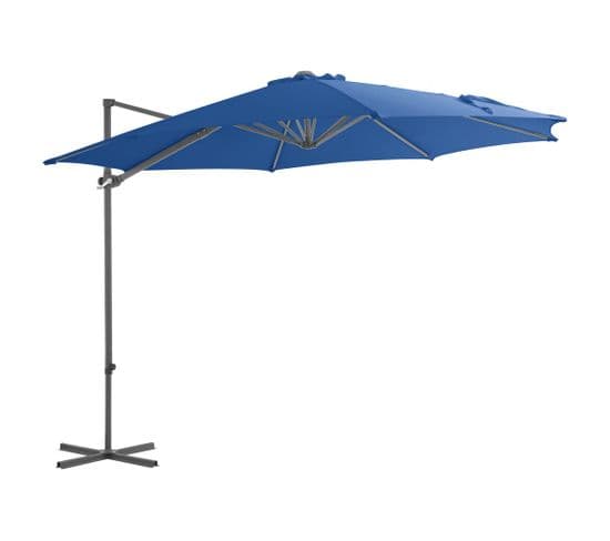 Parasol Déporté Avec Mât En Acier Bleu Azuré 300 Cm