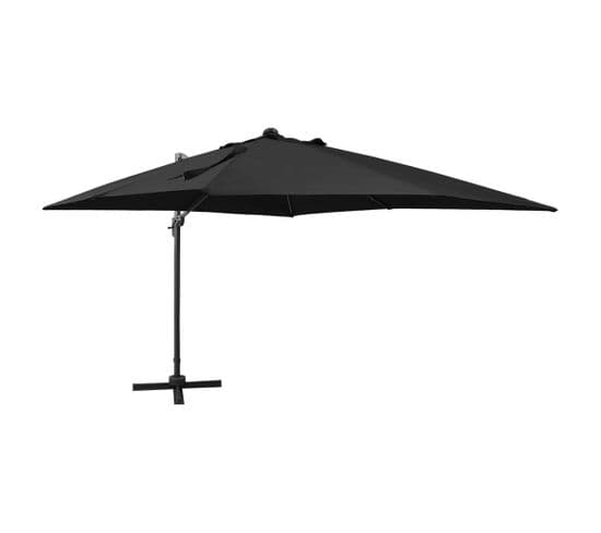 Parasol Déporté Avec Mât Et Lumières LED Noir 300 Cm