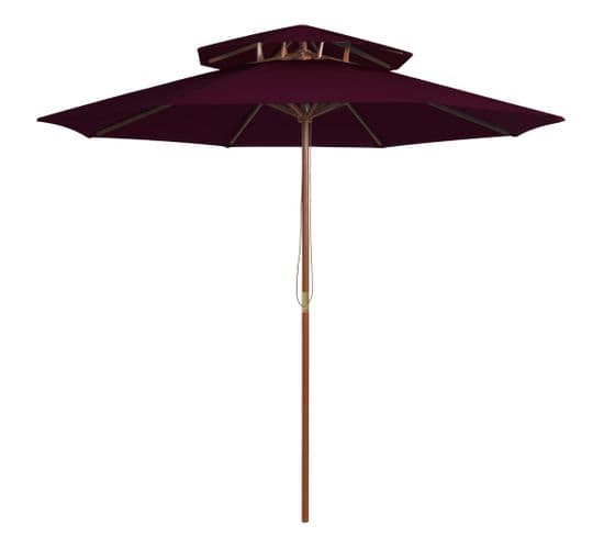 Parasol Double Avec Mât En Bois Rouge Bordeaux 270 Cm