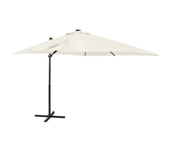 Parasol Déporté Avec Mât Et Lumières LED Sable 250 Cm