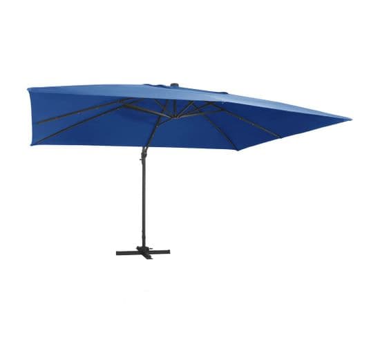 Parasol Déporté Avec Lumières LED Aluminium 400x300cm Bleu Azur