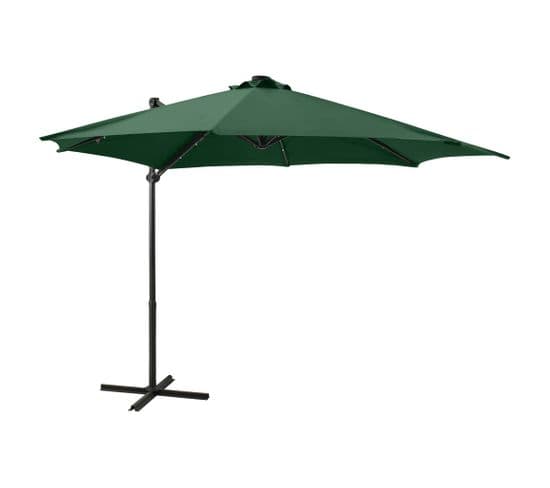 Parasol Déporté Avec Mât Et Lumières LED Vert 300 Cm