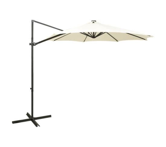 Parasol Déporté Avec Mât Et Lumières LED Sable 300 Cm