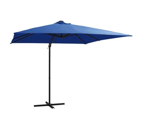 Parasol Déporté Avec LED Et Mât En Acier 250x250 Cm Bleu Azuré