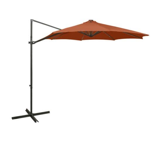 Parasol Déporté Avec Mât Et Lumières LED Terre Cuite 300 Cm