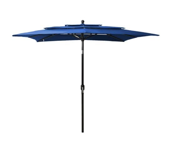 Parasol à 3 Niveaux Avec Mât En Aluminium Bleu Azuré 2,5x2,5 M