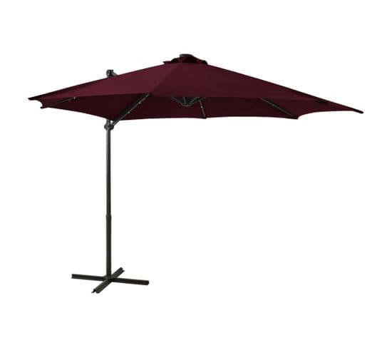 Parasol Déporté Avec Mât Et Lumières LED Rouge Bordeaux 300 Cm