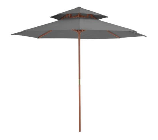 Parasol Double Avec Mât En Bois 270 Cm Anthracite