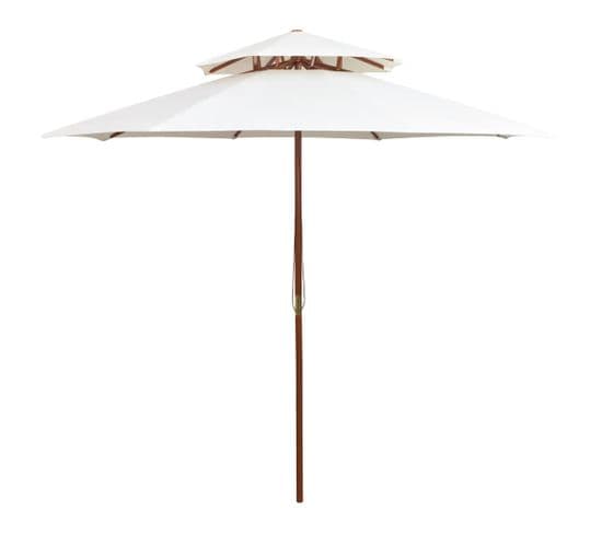 Parasol De Terrasse 270 X 270 Cm Poteau En Bois Blanc Crème