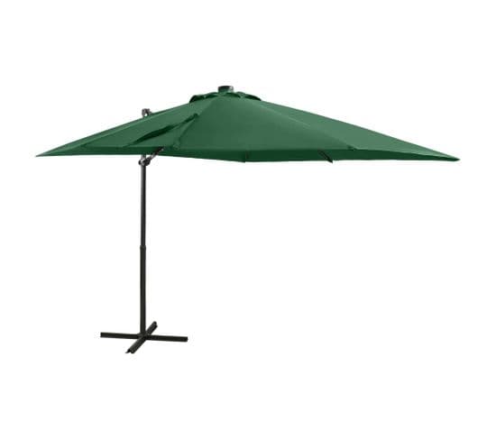 Parasol Déporté Avec Mât Et Lumières LED Vert 250 Cm