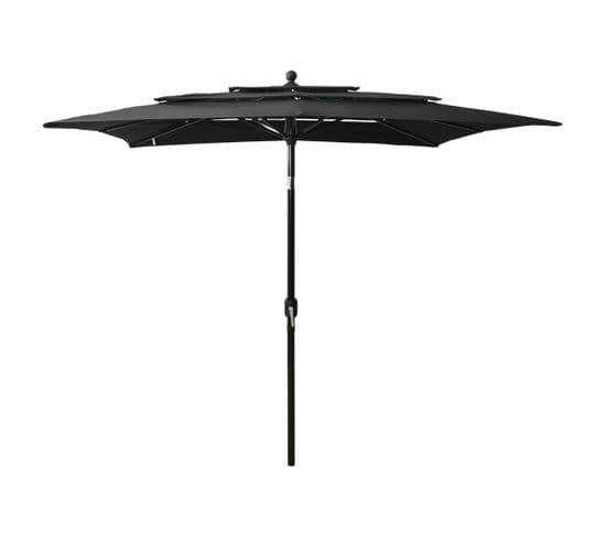 Parasol à 3 Niveaux Avec Mât En Aluminium Noir 2,5x2,5 M