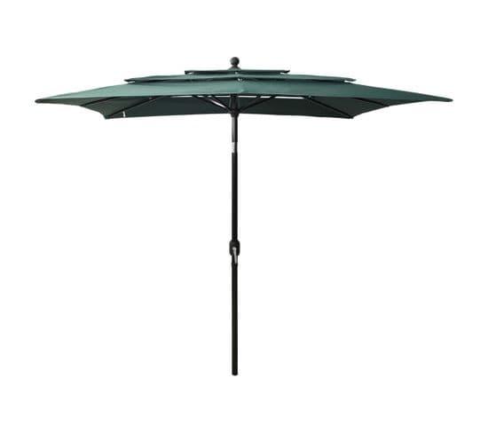 Parasol à 3 Niveaux Avec Mât En Aluminium Vert 2,5x2,5 M