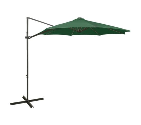 Parasol Déporté Avec Mât Et Lumières LED Vert 300 Cm