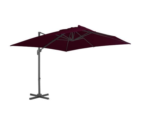 Parasol Déporté Avec Mât En Aluminium Bordeaux 300x300 Cm