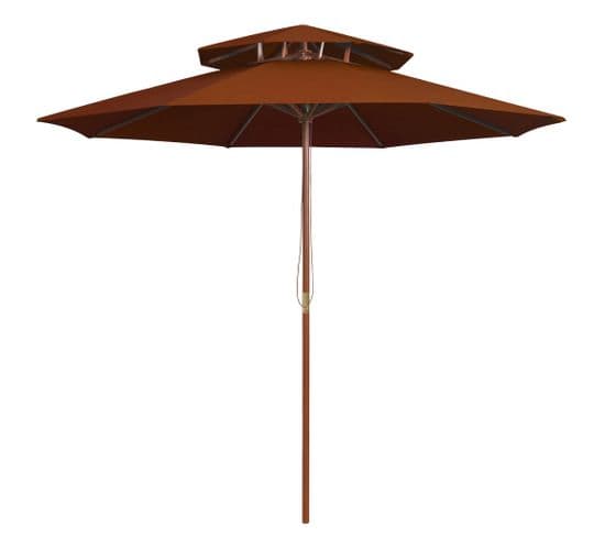 Parasol Double Avec Mât En Bois Terre Cuite 270 Cm