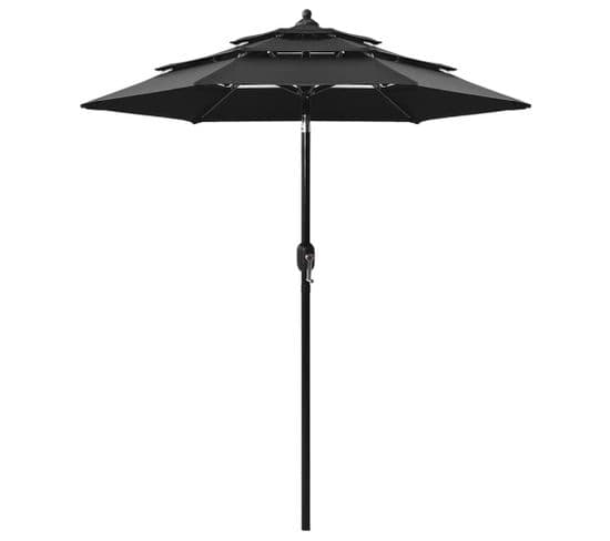 Parasol à 3 Niveaux Avec Mât En Aluminium Noir 2 M