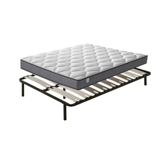 Ensemble Matelas à Ressorts 140x190 cm Epaisseur 20 cm + Sommier Avec Lattes Larges