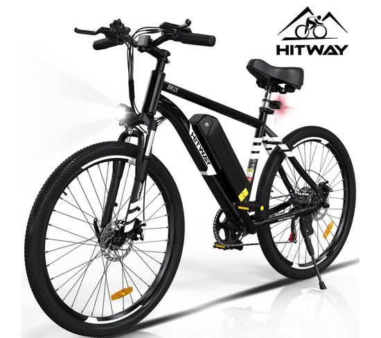 Vélo Électrique Hitway 26" Noir - Vae Avec Batterie Amovible 36v/12ah - Shimano 7-vitesses