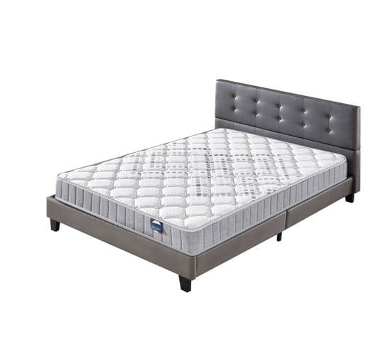 Ensemble Matelas + Lit Avec Tête De Lit 140x200 Cm, Eliha 20 Cm D’épaisseur Mousse Haute Densité