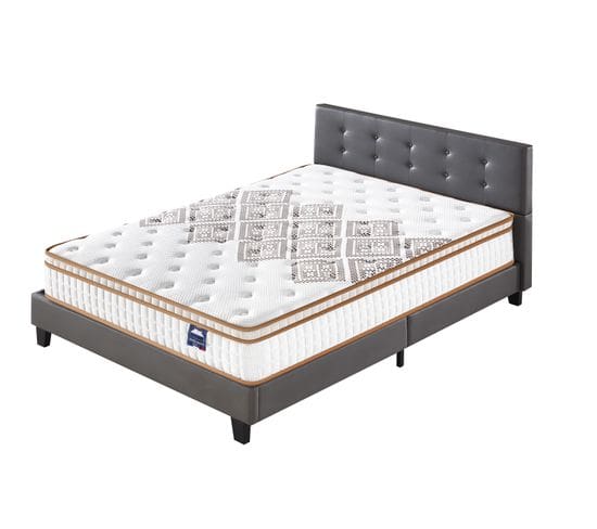 Ensemble Matelas + Lit Avec Tête De Lit 140x200 Cm, Errakis 28cm D’épaisseur Mousse Haute Densité