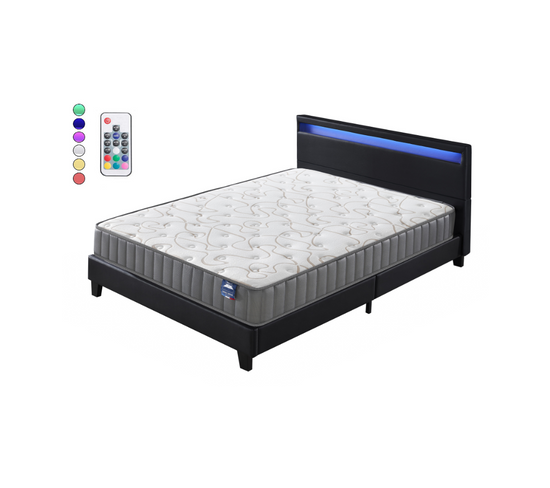 Ensemble Matelas Mousse + Lit Eclairage LED 140x190 Cm-22cm D’épaisseur Accueil Mémoire De Forme