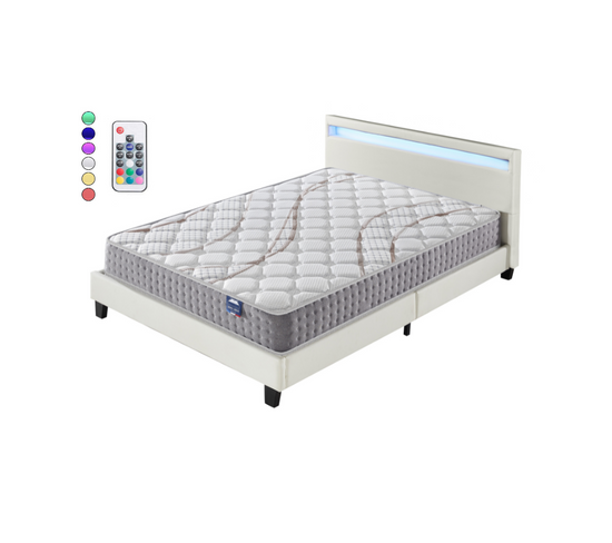 Ensemble Matelas Ressorts Ensachés + Lit Eclairage LED 120x190 Cm-epaisseur 25cm Accueil Moussehd