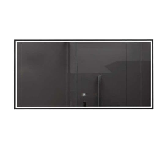 Miroir De Salle De Bain Led 130x60cm À Luminosité Variable Avec Cadre En Aliminium Noir