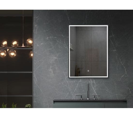 Miroir De Salle De Bain Led Avec Cadre En Aluminium Noir - 50x70cm