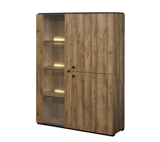 Vitrine 2+1 Portes Coloris Denver Oak Stone - Naturel Fonce